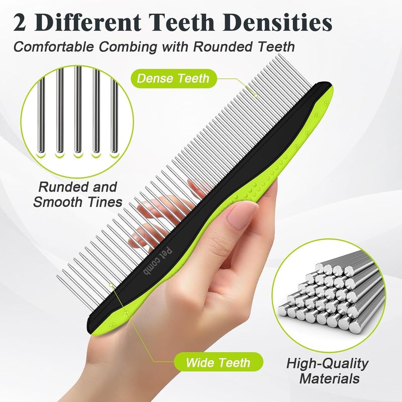 HSC 2PCS Self Cleaning Slicker Brush & Dog Comb - Skin Friendly Deshedding Grooming Tool for Dogs, Cats and Small Animals, Professional Deshedding Dematting Tool for Long and Short Haired Pets (Green) - Image 5